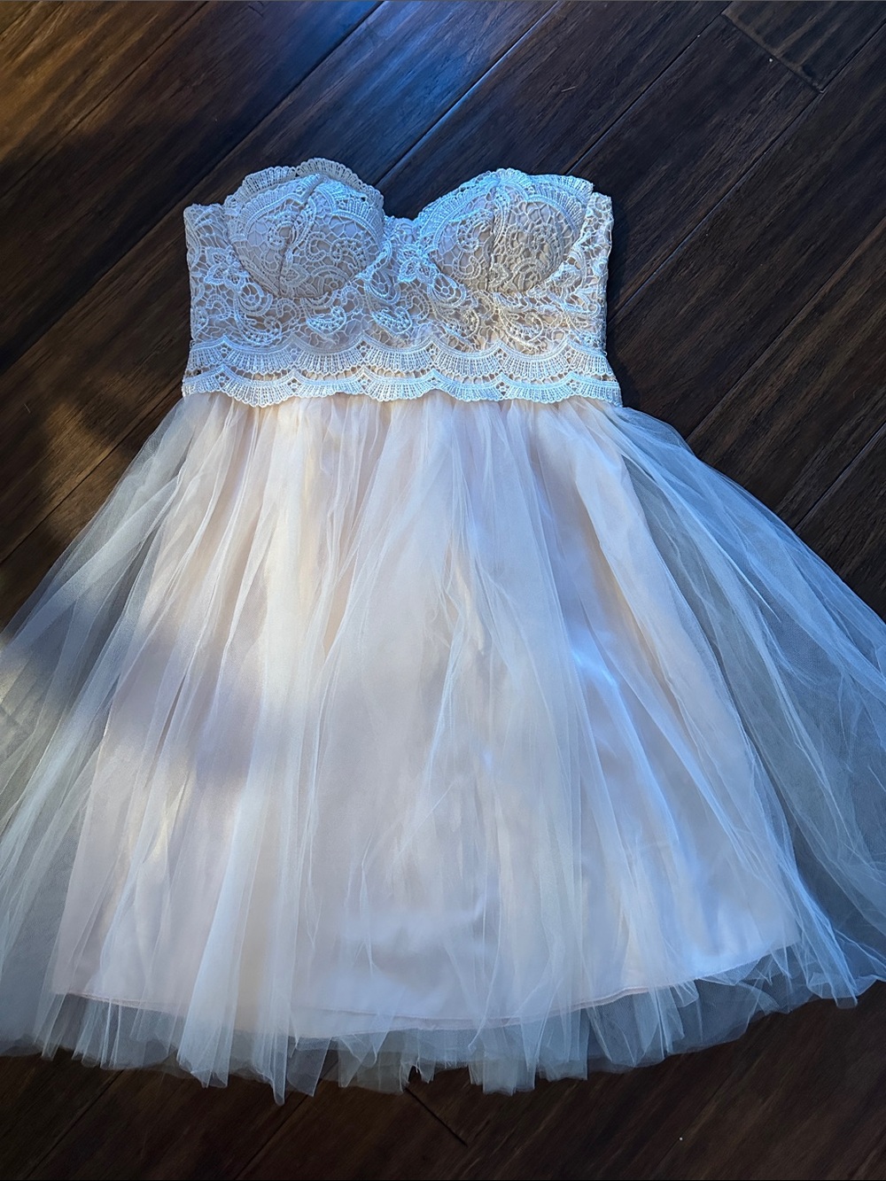 Strapless Lace Bustier Tulle Formal Dress in Blush Pink